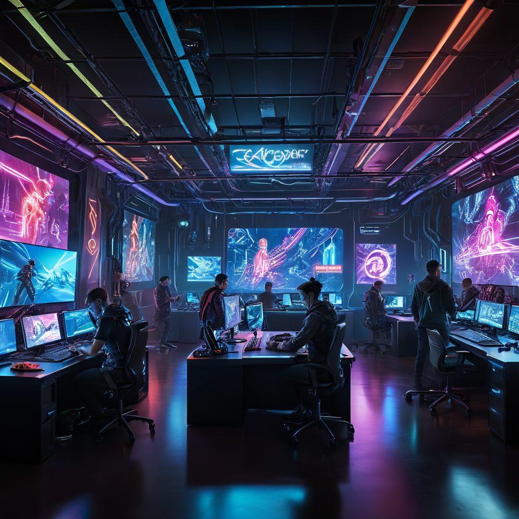 A dynamic scene depicting an epic gaming battle where enthusiastic gamers customize their characters in real time. Showcase various modding tools and vibrant character designs, highlighting a fusion of traditional and futuristic gaming elements. Include diverse gamers collaborating, their expressions filled with excitement, in a visually stunning digital landscape. glowing circuits and holograms enhance the tech-savvy atmosphere. cyberpunk. vibrant colors. 3D.